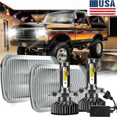 Par de faros LED DRL 5x7" 7x6 para Ford Bronco 79-86 F 250/350 Super Duty F150 Foto 1 de 4
