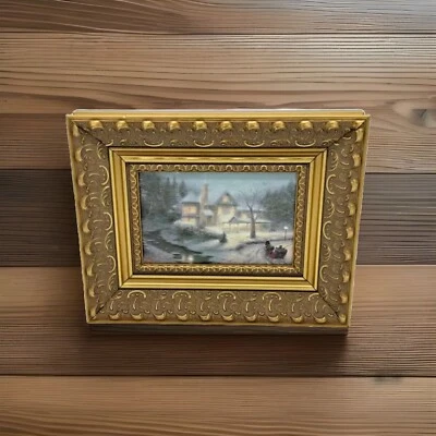 Thomas Kinkade 月光雪橇骑行小号帆布印花装饰金色框架 — 第 1/4 张图片