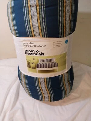 Room Essentials Reversible Microfiber Comforter Full/Queen Size Blue Stripe  - Image 1 of 4