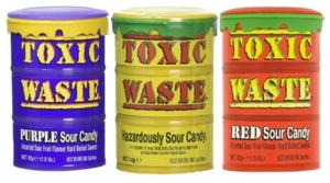 3x Toxic Waste Assorted Yellow/Red/Purple Drum Sour Candy Sweets - Picture 1 of 1