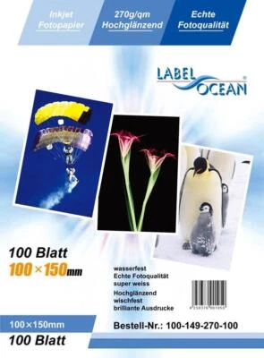500 Blatt 100x150 270g/m² Fotopapier HGlossy+wasserfest von LabelOcean (R)