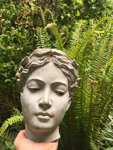 Greek boy's head vtg small concrete wall planter~garden~8" X 6 1/2" X 5"~rustic - Picture 1 of 23