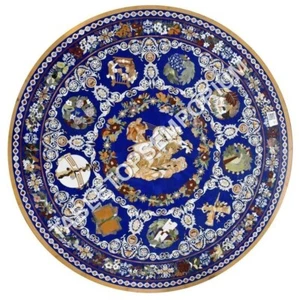 60" Blue Marble Restaurant Table Top Lapis Lazuli Pietra Dura Inlay Decor E585 - Picture 1 of 9