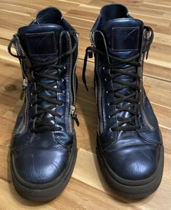Giuseppe Zanotti Metallic Blue Double Zipper High Top Sneakers US 13 - Picture 1 of 13