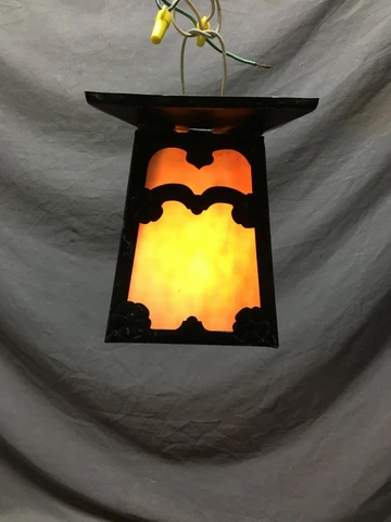Vintage Porch Ceiling Light Fixture Textured Slag Glass Stained Old 997-20B Cover