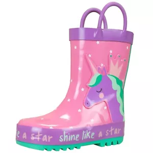 Kinder Mädchen Gummistiefel UK Größe 5-13 rosa lila türkis Einhorn Geschenk - Bild 1 von 6