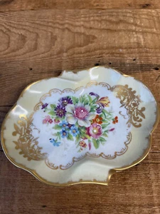 France Hand Painted Floral Plate Gold Trim Pair - Picture 1 of 8