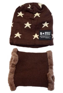 LANZOM Brown Stars 2-PC Unisex Gorro y Manguito/Calentador de Cuello, Forrado de Piel - Imagen 1 de 10