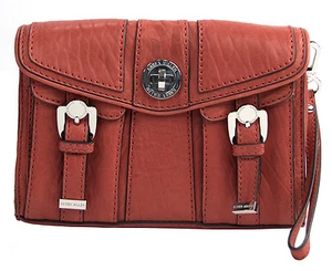 Karen Millen Large Orange Leather Large Lock Front Clutch NWT - Picture 1 of 5