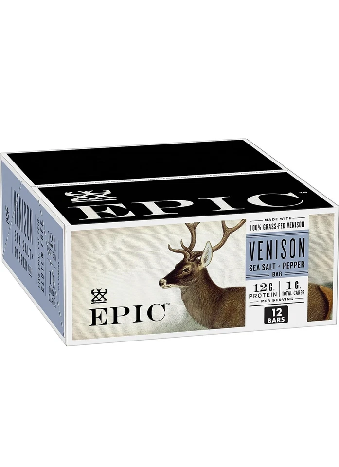 Epic Venison Sea Salt & Pepper Bars Keto Friendly Gluten 1.3 Oz 12 Ct