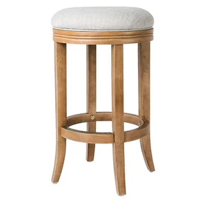 Maven Lane Eva Bar Stool in Weathered Oak Finish w/ Sand Color Fabric Upholstery - Picture 1 of 6