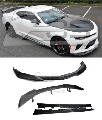 For 16-Up Camaro LT LS RS SS Front Lip & Side Skirts & Rear Spoiler ZL1 Style - Image 1 of 4