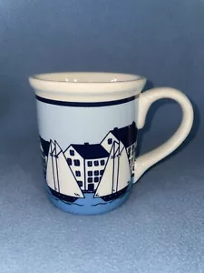 Vintage Shard Coffee Mug Sailboat Hand Painted Maine Pottery Blue MA - Picture 1 of 9