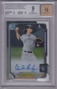 2015 Bowman Chrome Draft Brendan Rodgers Autografo BGS 9/10 ROOKIE - Foto 1 di 2
