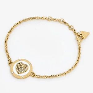 Guess Ladies Bracelet Gold Plated White Coin Heart Cage Ubb03108Ygwhl - Picture 1 of 3