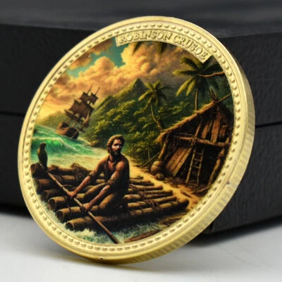 1651-1687 US Robinson Crusoe Golden Commemorative Coin Art Ornaments Medal - Image 1 of 4