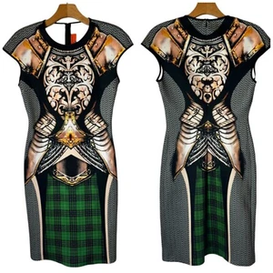 Clover Canyon Dress Women Small Black Green Scuba Cap Sleeve Magic Armour Sheath - Picture 1 of 12