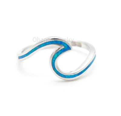 925 Sterling Silver Synthetic Opal Ring - Hawaiian Inlay Ocean Wave  - Image 1 of 4