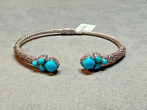 Samuel Behnam Sterling Silver 18K Sleeping Beauty Turquoise Hinged Bracelet 7" - Picture 1 of 21