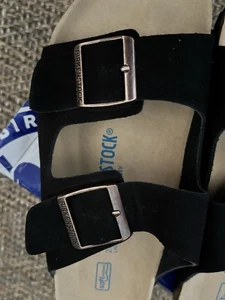BNIB Birkenstock Arizona Soft Footbed Black Suede Sandal Size EU 41/UK 7.5 £115 - Picture 1 of 19