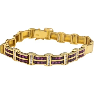 18k Yellow Gold Jewelry Diamond and Ruby Fancy Link Bracelet 2.90CT - Picture 1 of 5