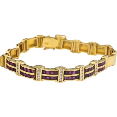 18k Yellow Gold Jewelry Diamond and Ruby Fancy Link Bracelet 2.90CT - Image 1 of 4