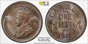 1928 Canada Small Cent PCGS MS64BN Lot#G1171 Choice UNC! - Picture 1 of 4