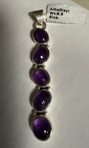 Colgante artesanal cabujón amatista 5 piedras preciosas plata de ley 5,9 g nuevo con etiquetas - Imagen 1 de 7