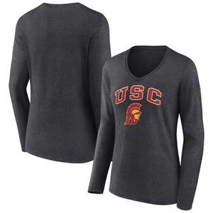 Damen-T-Shirt anthrazit USC Trojaner Campus Langarm V-Ausschnitt - Bild 1 von 3