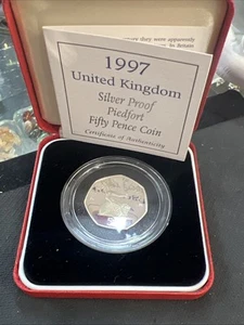 1997 Großbritannien Piedfort Silber PP 50p Münze COA - Bild 1 von 6