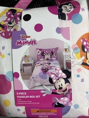  Juego de cama edredón sábanas funda de almohada Minnie MOUSE 3 piezas para niños pequeños Foto 1 de 2