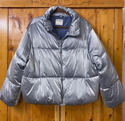 CHAQUETA ACOLCHADA METALIZADA AZUL POLVORIENTO NUEVA SIN ETIQUETAS DE OLD NAVY TALLA X-GRANDE Foto 1 de 2