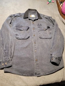 Kakadu Traders Jacket Mens Medium Australia Gray Cotton Leather Collar Button Up - Picture 1 of 10