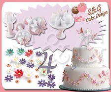 SET 4 STAMPINI AD ESPULSIONE FIORI CAKE DESIGN per PASTA DI ZUCCHERO FONDENTE