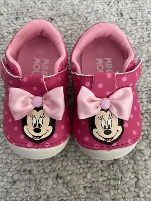 Minnie Mouse Baby Girl Shoes Size 2 Pink Polka Dot Bow Excellent Condition Foto 1 de 4