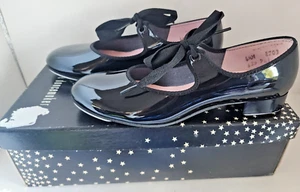 Capezio Tap Shoes Girls Black Tele Tone Tap Size 4.5 Dance Shiny Casual Dancing - Picture 1 of 5