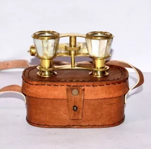 Antik Vintage Opernglas Perlmutt Messing Fernglas mit Lederetui - Bild 1 von 5