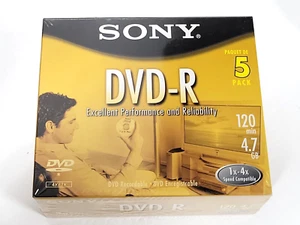 Sony DVR-R 5 Pack 120 Min. 4.7 GB 1x-8x Speed DVD Recordable NIB sealed - Picture 1 of 3