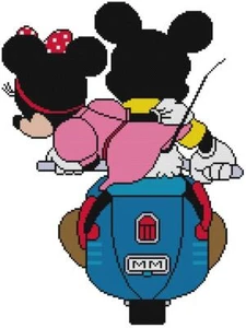 KREUZSTICH + BASTELMUSTER Mickey Minnie Mouse Motorrad Roller Harley Ride - Bild 1 von 16
