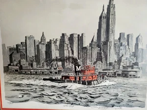 VTG Giovanni Annunziata NYC Skyline Moran Tug Numbered Signed Lithograph 1970 - Picture 1 of 6