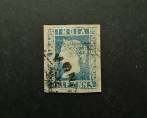 INDIA USED IN HONG KONG QV 1/2a BLUE (1854) IMPERF STAMP - INTERESTING! - Picture 1 of 2