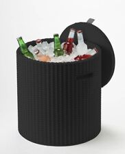 Dark Grey Rattan Outdoor Drinks Cooler Table/Stool