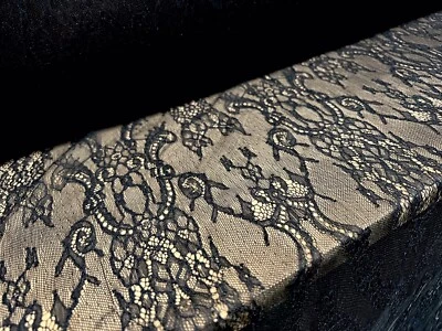 Lightweight Lace Mesh Fabric, Per Metre - Floral Design - Black - Image 1 of 4