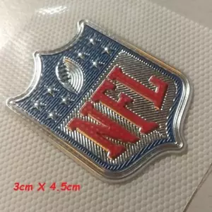 NFL LOGO Iron-on 4.5 cm ⭐PLASTIC⭐ Metallic Shield Patch as on Player's Jersey - Picture 1 of 15