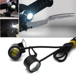 2 Pcs White Motorcycle Handlebar Rearview Mirror LED Daytime Running Lens Light - Picture 1 of 9