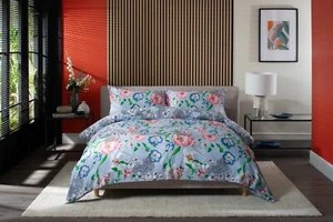 Impresionante juego de funda nórdica de diseño floral varios colores sobre fondo azul - Imagen 1 de 5