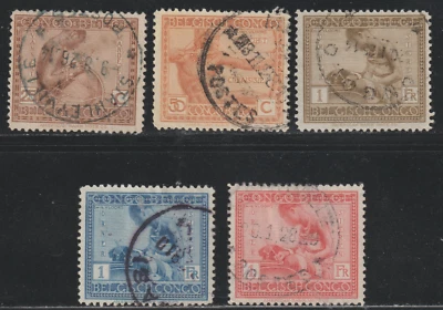 Belgian Congo 1923-27 SC# 93 - 105 - Five different Stamps - Used Lot # 02 - Image 1 of 2