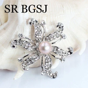 9-10mm Purple Freshwater Pearl Beads&Shinning Rhinestone Silver Crown Brooch - Picture 1 of 7