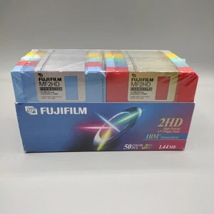 Fuji Fujifilm Floppy Disk 2HD IBM 3.5” Color Formatted Disks 50 Disks Sealed - Photo 1/12