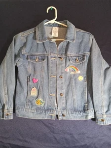 Disney Mädchen Jeansjacke Prinzessin Applikation Schloss Flunder Regenbogen 7-8 Stickerei - Bild 1 von 24